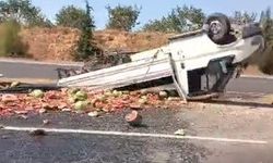 Şanlıurfa-Bozova Yolunda Karpuz Yüklü Kamyonet Devrildi